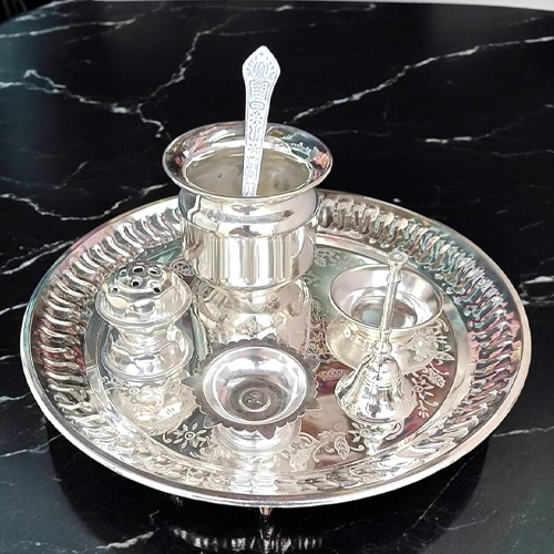 Silver Pooja Plate & Diya