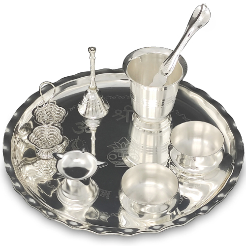 Silver Pooja Plate & Diya