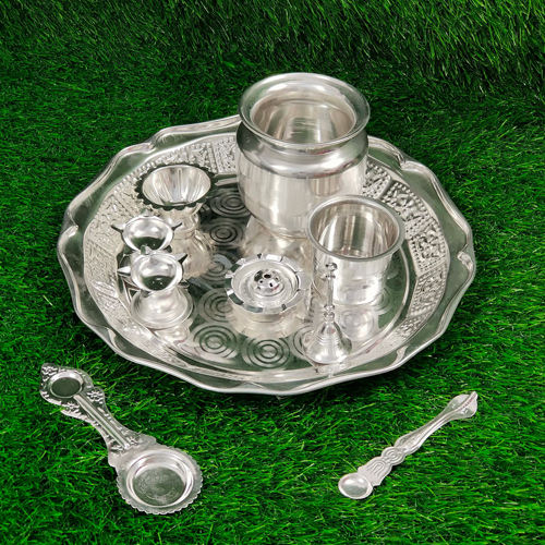 Silver Pooja Plate & Diya