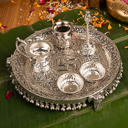 Silver Pooja Plate & Diya